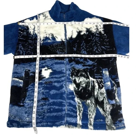 Zara Wolf Landscape Design‎ Borg Teddy Mock Neck Full Zip Fleece Jacket Size M - Picture 10 of 15